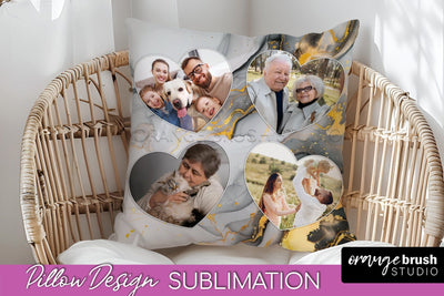 Family Photo Frame Pillow Siblomation - Marble Pillow Cover Sublimation OrangeBrushStudio 