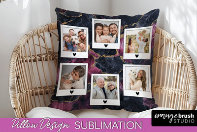 Family Photo Frame Pillow Siblomation - Marble Pillow Cover Sublimation OrangeBrushStudio 