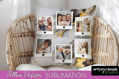 Family Photo Frame Pillow Siblomation - Marble Pillow Cover Sublimation OrangeBrushStudio 