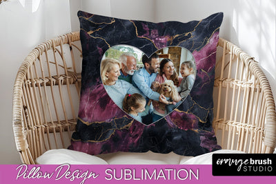 Family Photo Frame Pillow Siblomation - Marble Pillow Cover Sublimation OrangeBrushStudio 