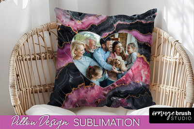 Family Photo Frame Pillow Siblomation - Marble Pillow Cover Sublimation OrangeBrushStudio 