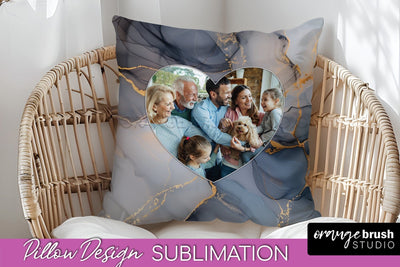 Family Photo Frame Pillow Siblomation - Marble Pillow Cover Sublimation OrangeBrushStudio 
