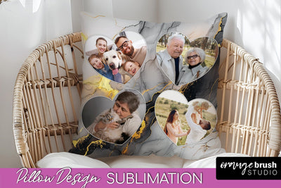 Family Photo Frame Pillow Siblomation - Marble Pillow Cover Sublimation OrangeBrushStudio 