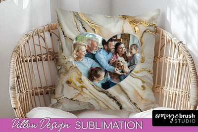Family Photo Frame Pillow Siblomation - Marble Pillow Cover Sublimation OrangeBrushStudio 
