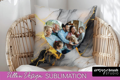 Family Photo Frame Pillow Siblomation - Marble Pillow Cover Sublimation OrangeBrushStudio 