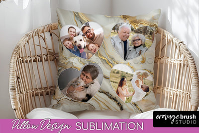Family Photo Frame Pillow Siblomation - Marble Pillow Cover Sublimation OrangeBrushStudio 