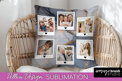 Family Photo Frame Pillow Siblomation - Marble Pillow Cover Sublimation OrangeBrushStudio 