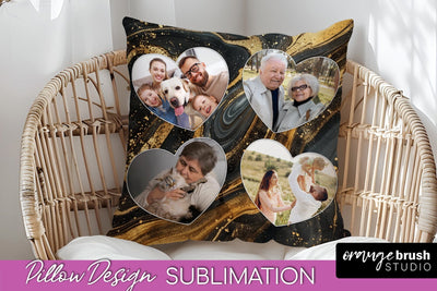 Family Photo Frame Pillow Siblomation - Marble Pillow Cover Sublimation OrangeBrushStudio 