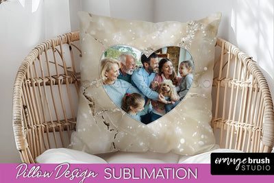 Family Photo Frame Pillow Siblomation - Marble Pillow Cover Sublimation OrangeBrushStudio 