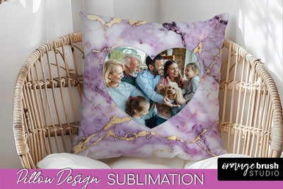 Family Photo Frame Pillow Siblomation - Marble Pillow Cover Sublimation OrangeBrushStudio 