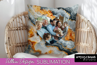 Family Photo Frame Pillow Siblomation - Marble Pillow Cover Sublimation OrangeBrushStudio 