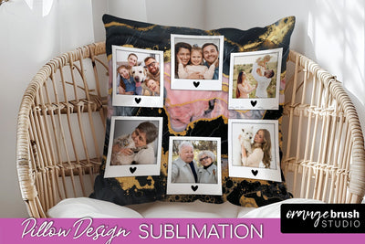 Family Photo Frame Pillow Siblomation - Marble Pillow Cover Sublimation OrangeBrushStudio 