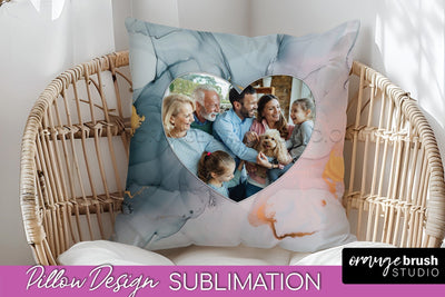 Family Photo Frame Pillow Siblomation - Marble Pillow Cover Sublimation OrangeBrushStudio 