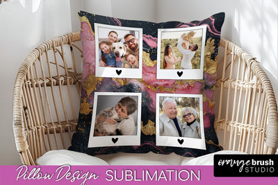 Family Photo Frame Pillow Siblomation - Marble Pillow Cover Sublimation OrangeBrushStudio 
