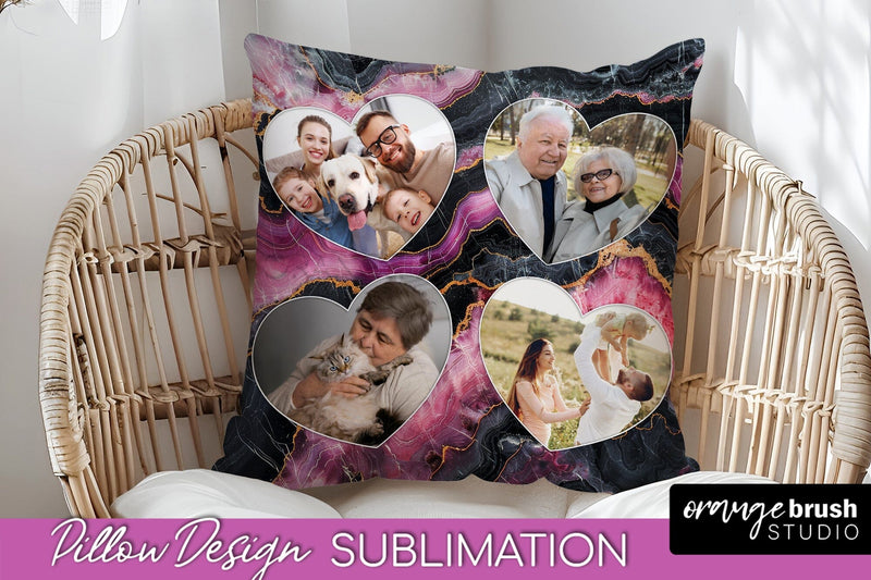 Family Photo Frame Pillow Siblomation - Marble Pillow Cover Sublimation OrangeBrushStudio 