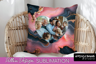 Family Photo Frame Pillow Siblomation - Marble Pillow Cover Sublimation OrangeBrushStudio 