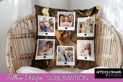 Family Photo Frame Pillow Siblomation - Marble Pillow Cover Sublimation OrangeBrushStudio 
