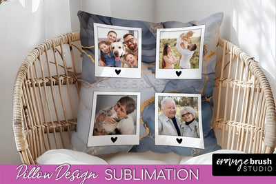 Family Photo Frame Pillow Siblomation - Marble Pillow Cover Sublimation OrangeBrushStudio 