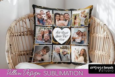 Family Photo Frame Pillow Siblomation - Marble Pillow Cover Sublimation OrangeBrushStudio 