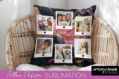 Family Photo Frame Pillow Siblomation - Marble Pillow Cover Sublimation OrangeBrushStudio 