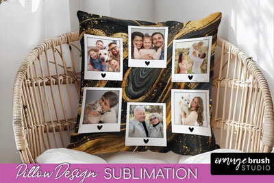 Family Photo Frame Pillow Siblomation - Marble Pillow Cover Sublimation OrangeBrushStudio 