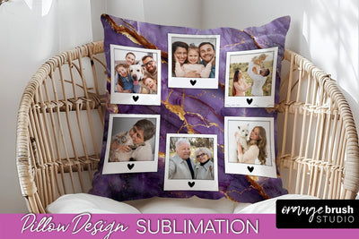 Family Photo Frame Pillow Siblomation - Marble Pillow Cover Sublimation OrangeBrushStudio 