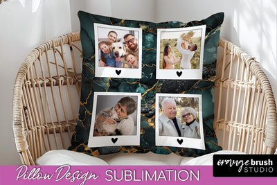 Family Photo Frame Pillow Siblomation - Marble Pillow Cover Sublimation OrangeBrushStudio 