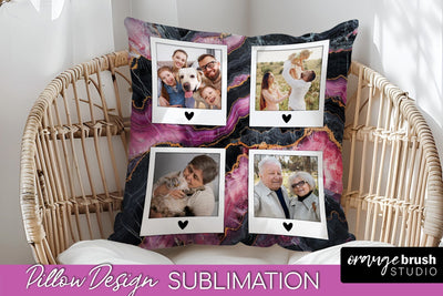 Family Photo Frame Pillow Siblomation - Marble Pillow Cover Sublimation OrangeBrushStudio 