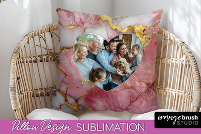 Family Photo Frame Pillow Siblomation - Marble Pillow Cover Sublimation OrangeBrushStudio 