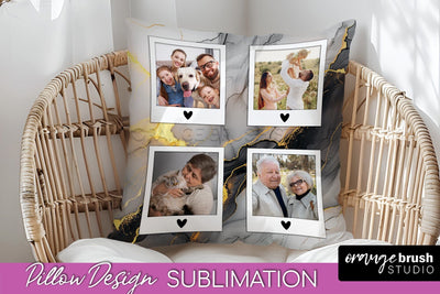 Family Photo Frame Pillow Siblomation - Marble Pillow Cover Sublimation OrangeBrushStudio 
