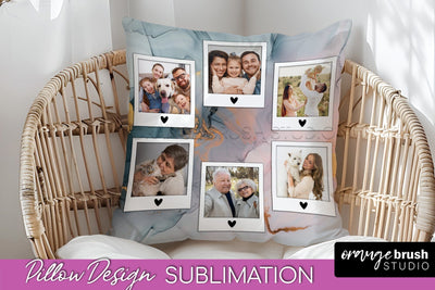 Family Photo Frame Pillow Siblomation - Marble Pillow Cover Sublimation OrangeBrushStudio 