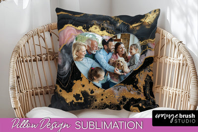 Family Photo Frame Pillow Siblomation - Marble Pillow Cover Sublimation OrangeBrushStudio 