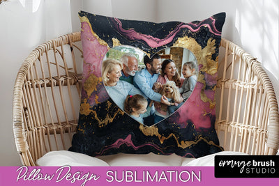 Family Photo Frame Pillow Siblomation - Marble Pillow Cover Sublimation OrangeBrushStudio 