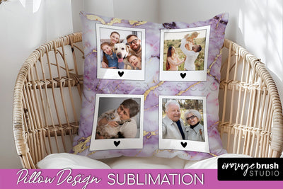 Family Photo Frame Pillow Siblomation - Marble Pillow Cover Sublimation OrangeBrushStudio 