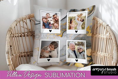 Family Photo Frame Pillow Siblomation - Marble Pillow Cover Sublimation OrangeBrushStudio 
