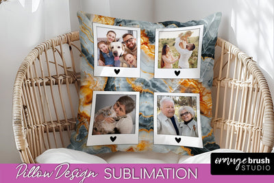 Family Photo Frame Pillow Siblomation - Marble Pillow Cover Sublimation OrangeBrushStudio 