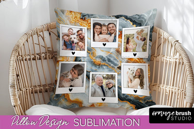 Family Photo Frame Pillow Siblomation - Marble Pillow Cover Sublimation OrangeBrushStudio 