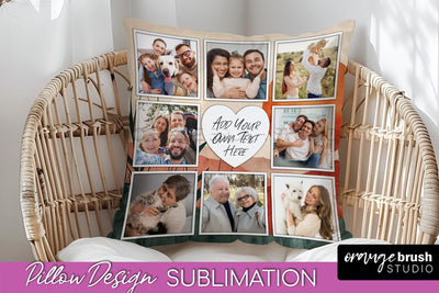 Family Photo Frame Pillow Sublimation - Boho Pillow Cover Sublimation OrangeBrushStudio 