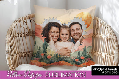 Family Photo Frame Pillow Sublimation - Boho Pillow Cover Sublimation OrangeBrushStudio 