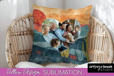 Family Photo Frame Pillow Sublimation - Boho Pillow Cover Sublimation OrangeBrushStudio 