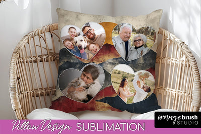 Family Photo Frame Pillow Sublimation - Boho Pillow Cover Sublimation OrangeBrushStudio 
