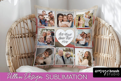 Family Photo Frame Pillow Sublimation - Boho Pillow Cover Sublimation OrangeBrushStudio 