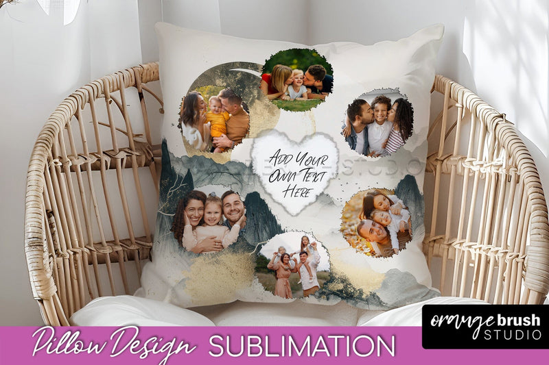 Family Photo Frame Pillow Sublimation - Boho Pillow Cover Sublimation OrangeBrushStudio 