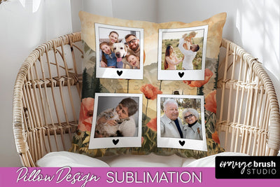 Family Photo Frame Pillow Sublimation - Boho Pillow Cover Sublimation OrangeBrushStudio 