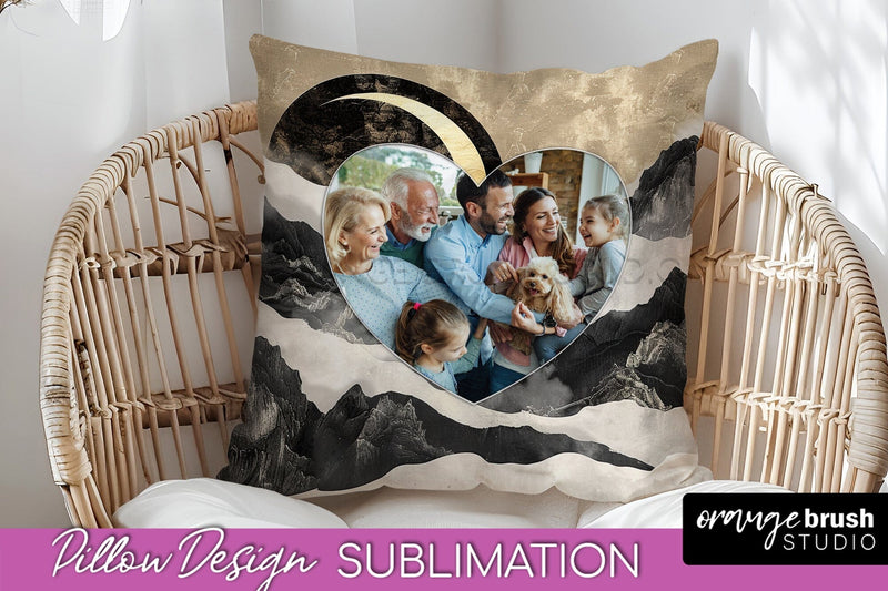Family Photo Frame Pillow Sublimation - Boho Pillow Cover Sublimation OrangeBrushStudio 