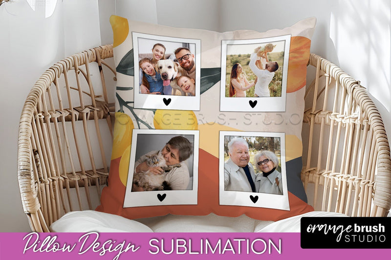 Family Photo Frame Pillow Sublimation - Boho Pillow Cover Sublimation OrangeBrushStudio 