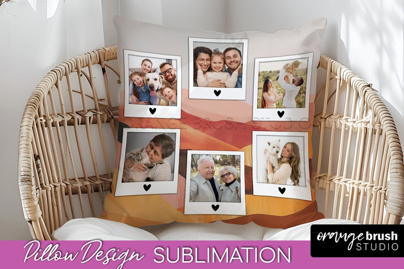 Family Photo Frame Pillow Sublimation - Boho Pillow Cover Sublimation OrangeBrushStudio 