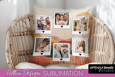 Family Photo Frame Pillow Sublimation - Boho Pillow Cover Sublimation OrangeBrushStudio 