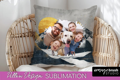 Family Photo Frame Pillow Sublimation - Boho Pillow Cover Sublimation OrangeBrushStudio 