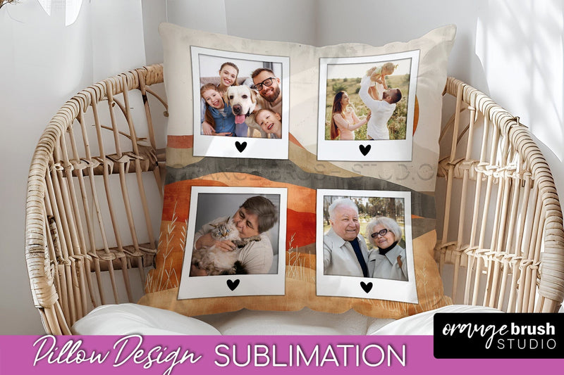 Family Photo Frame Pillow Sublimation - Boho Pillow Cover Sublimation OrangeBrushStudio 